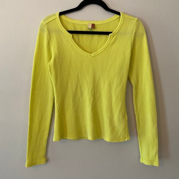 Pilcro Anthropologie Women's size Small Chartreuse Waffle Knit Long Sleeve Top - Picture 1 of 8